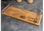 personalised oak tray with chrome handles 150x400
